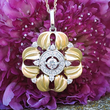 14K Yellow & White Gold Diamond Floral  Pendant DPD-26938